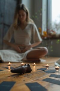 a woman meditating alone, in-person reiki training